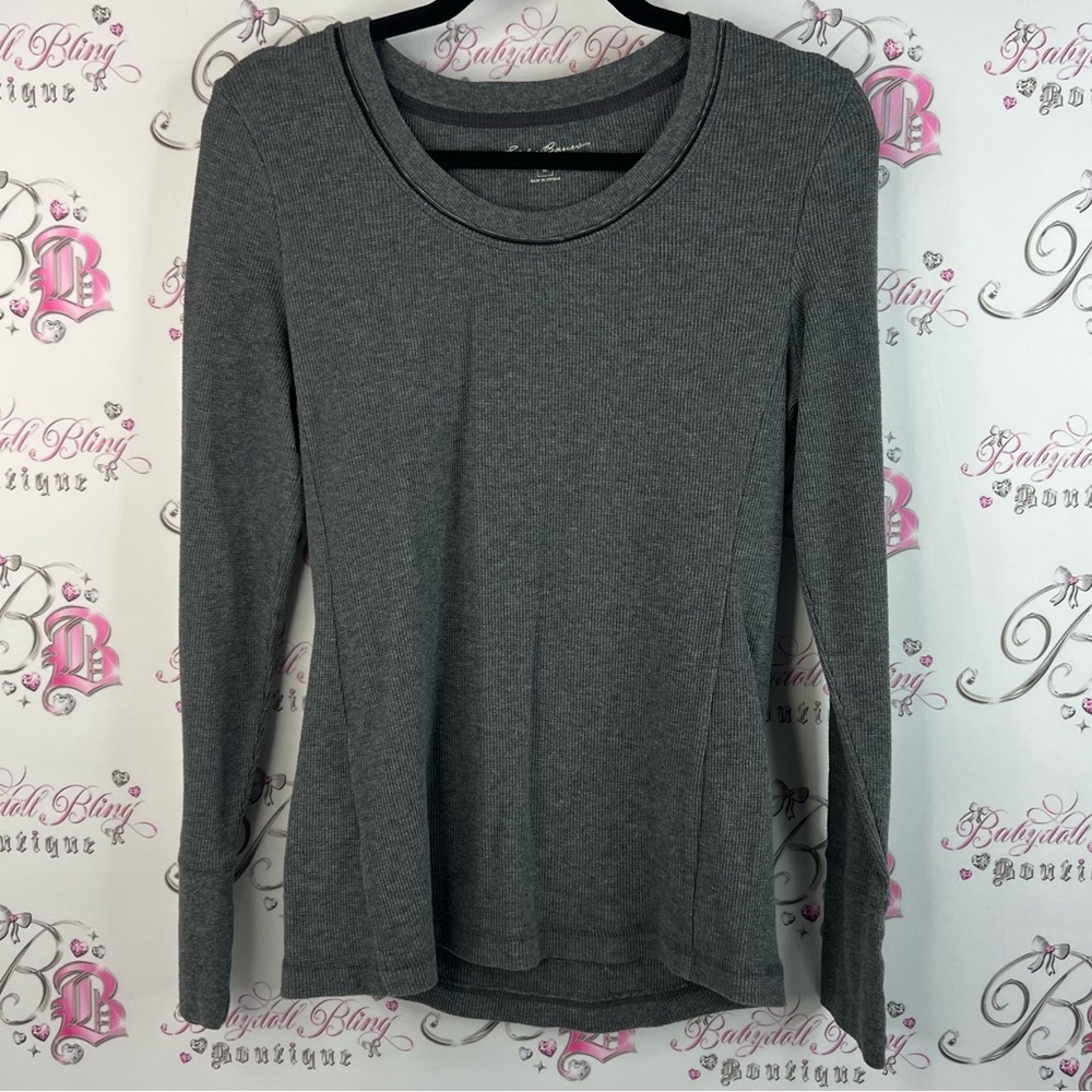 Eddie Bauer long sleeve thermal waffle knit grey charcoal stretchy Women's Top